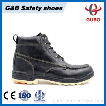 Black Sturdy Leather CE Standard Waterproof Acid Resistant Oil Industry Safety Shoes